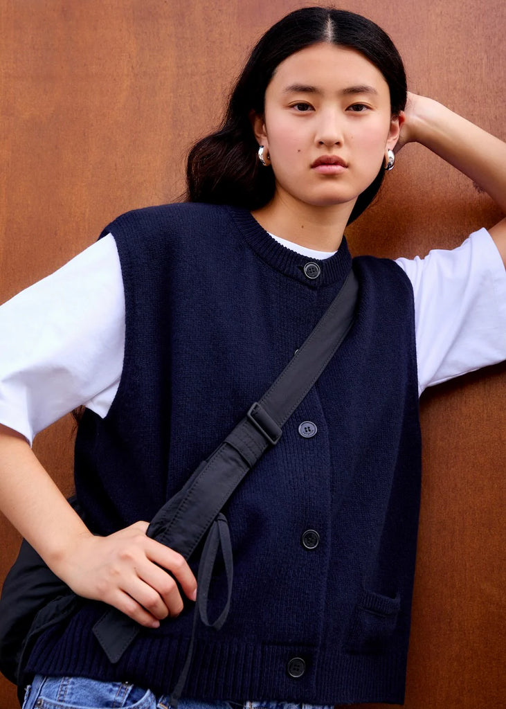 Margaux Sleeveless Cardigan (Navy) by surprise