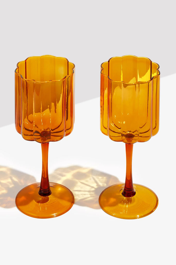 Wave Wine Glass Set (Amber) by Yo Home