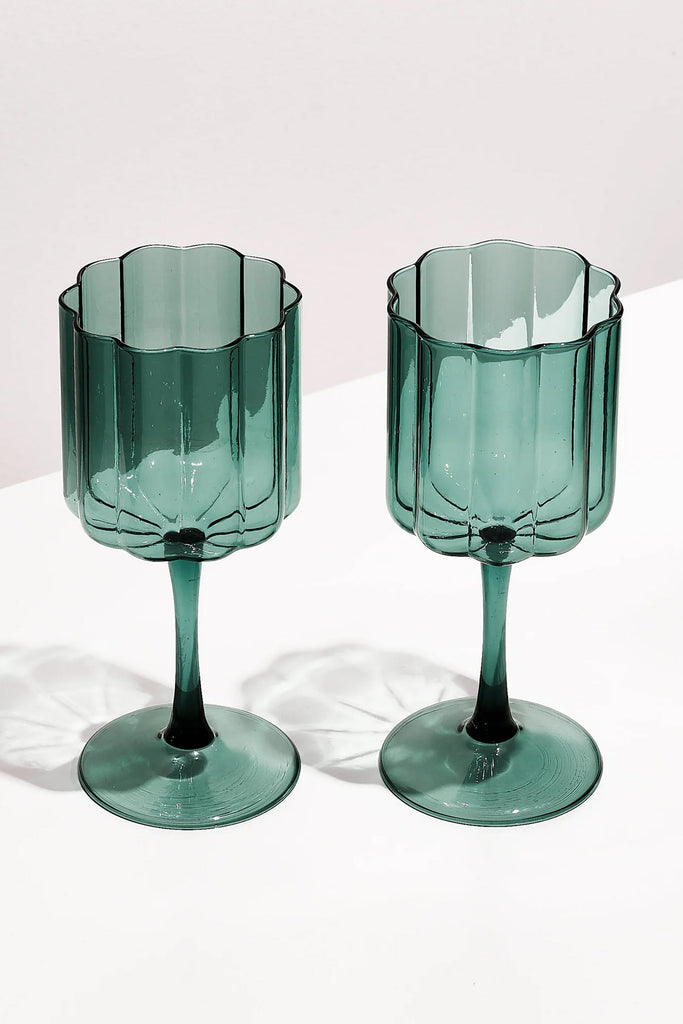 Wave Wine Glass Set (Teal) by Yo Home