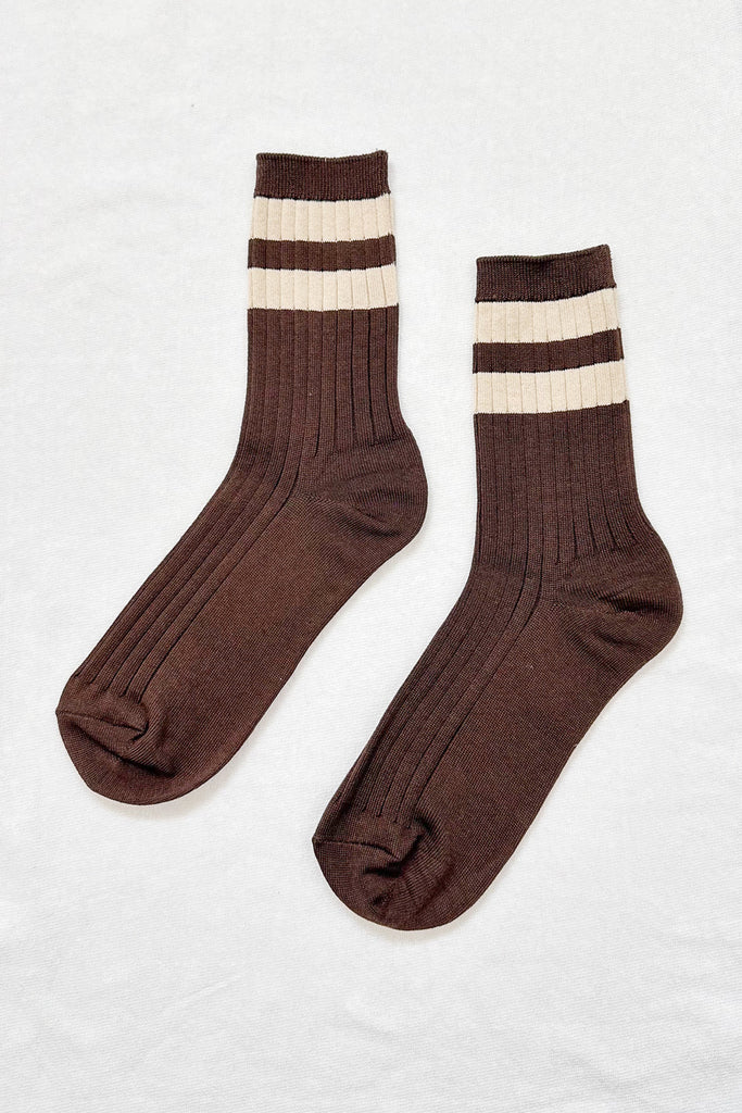 Varsity Her Socks (Espresso) by Le Bon Shoppe