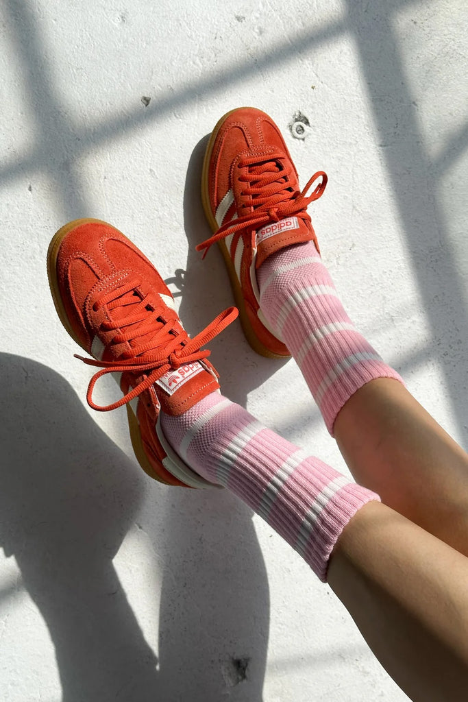 Striped Boyfriend Socks (Pink White) by Le Bon Shoppe