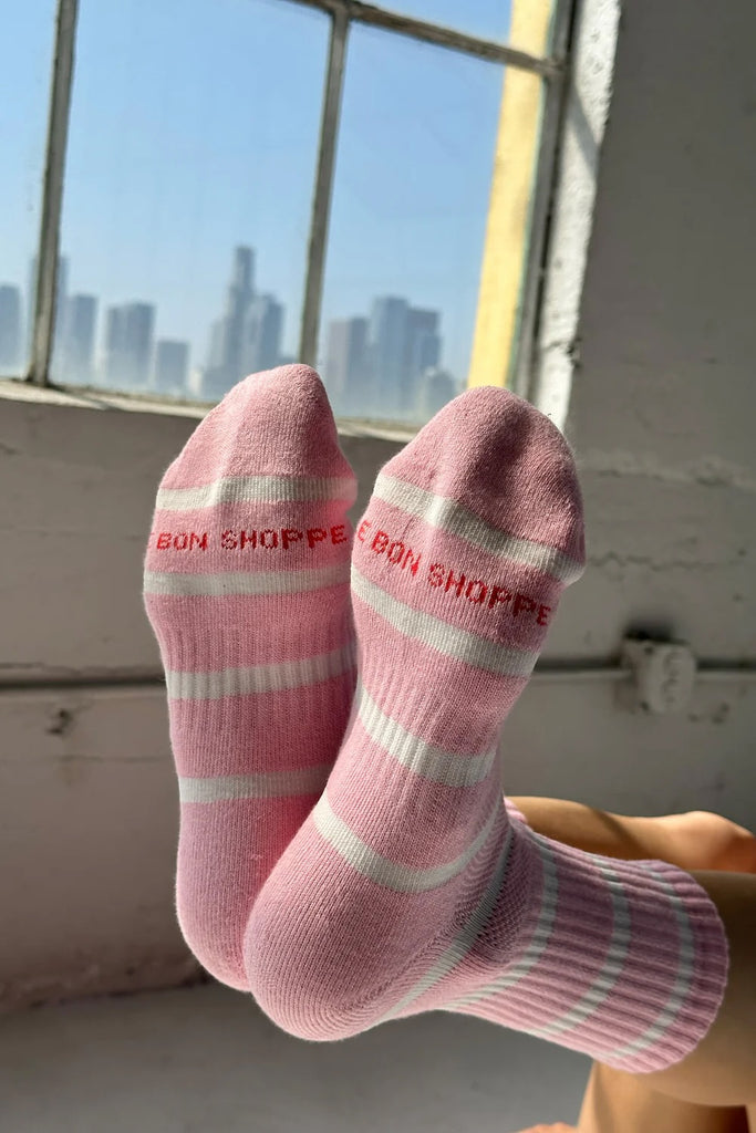 Striped Boyfriend Socks (Pink White) by Le Bon Shoppe