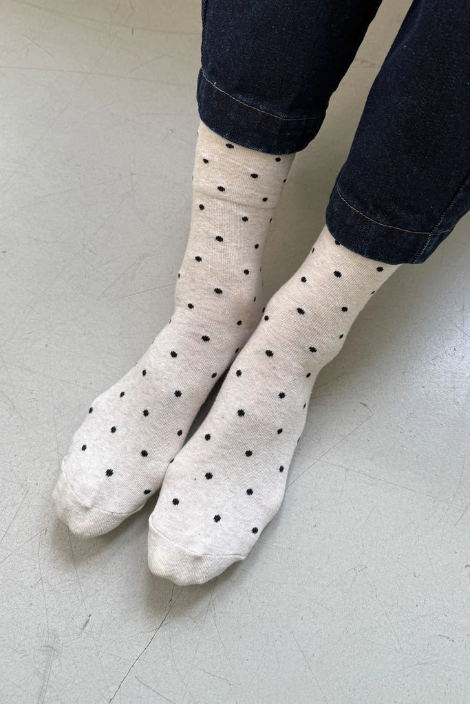 Polka Dot Sneaker Socks (Oatmeal) by Le Bon Shoppe