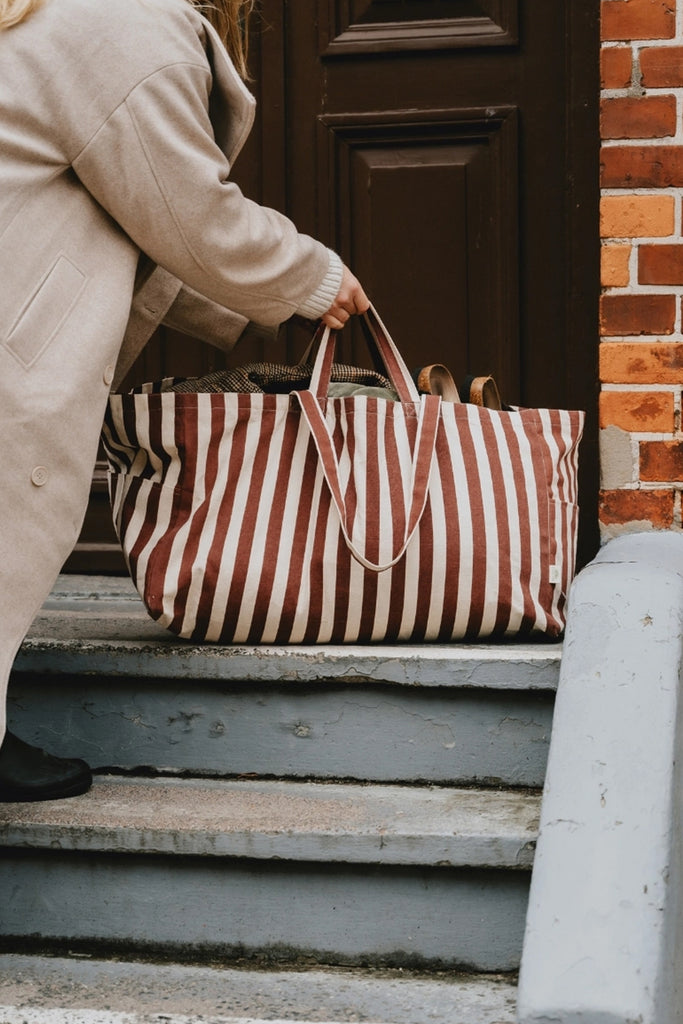 Large Striped Canvas Tote (Brown) by Omom