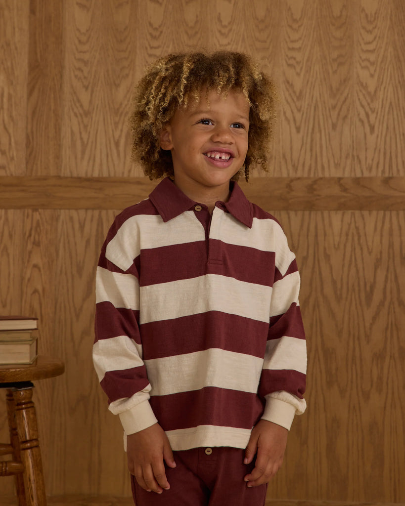 Rugby Polo (Burgundy Stripe) by Rylee + Cru