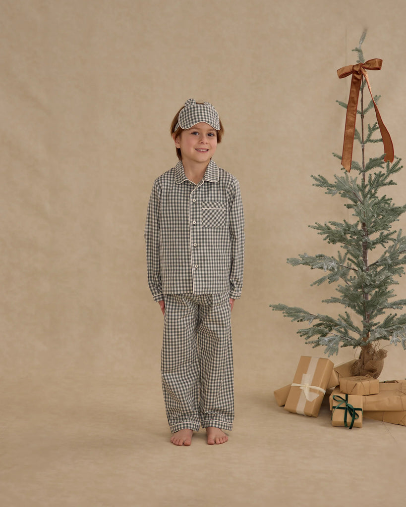 Long Sleeve Pajamas (Evergreen Gingham) by Rylee + Cru
