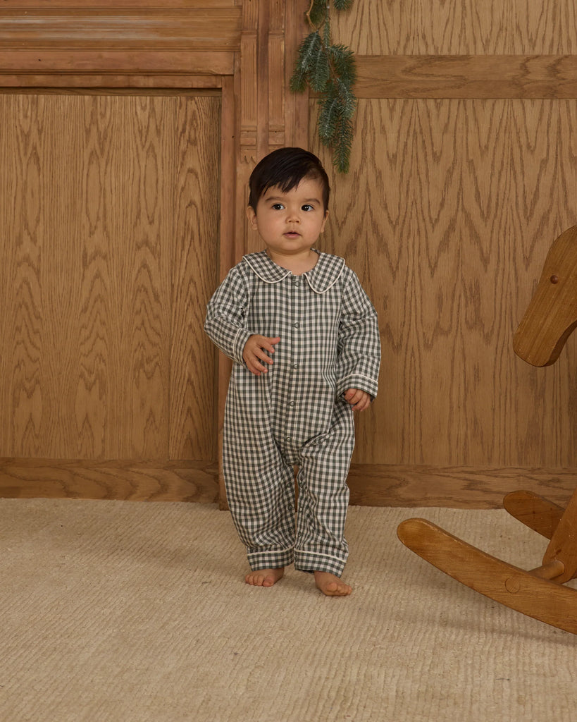 Baby Pajama Romper (Evergreen Gingham) by Rylee + Cru