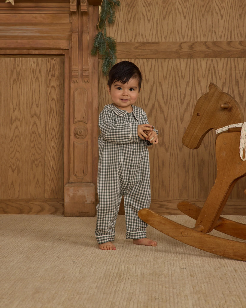 Baby Pajama Romper (Evergreen Gingham) by Rylee + Cru