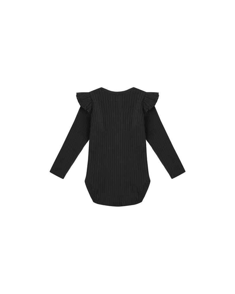 Shoulder Ruffle Onesie (Black) by Rylee + Cru