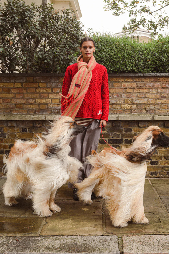 Brushed Oversized Scarf (Red/Tan Stripe) by Damson Madder