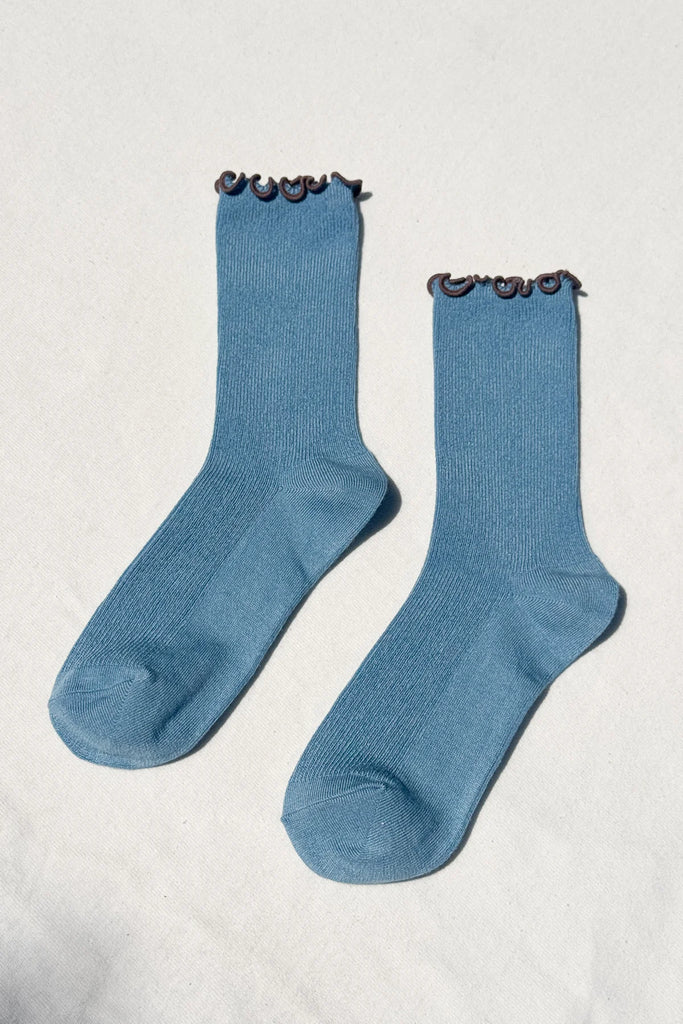 Ruffled Modal Socks (Powder Blue) by Le Bon Shoppe