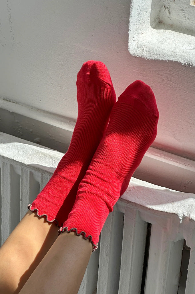 Ruffled Modal Socks (Paprika) by Le Bon Shoppe
