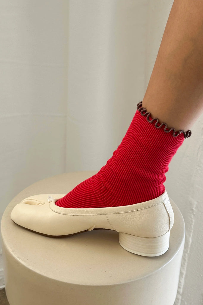 Ruffled Modal Socks (Paprika) by Le Bon Shoppe
