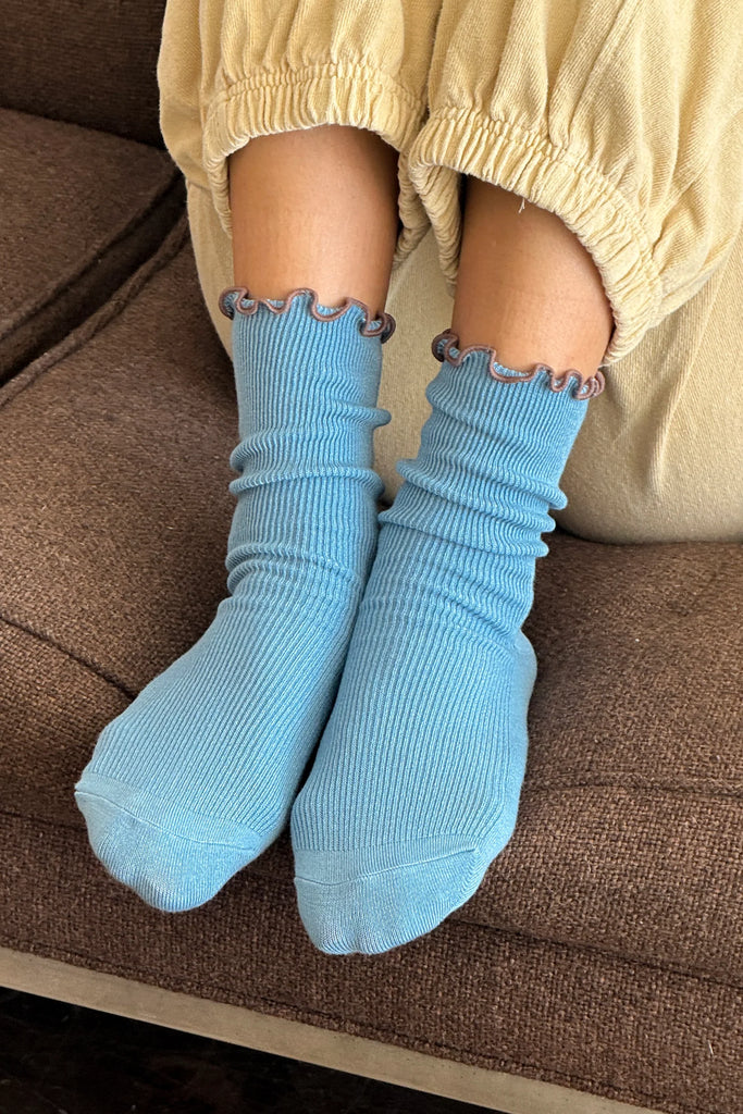 Ruffled Modal Socks (Powder Blue) by Le Bon Shoppe