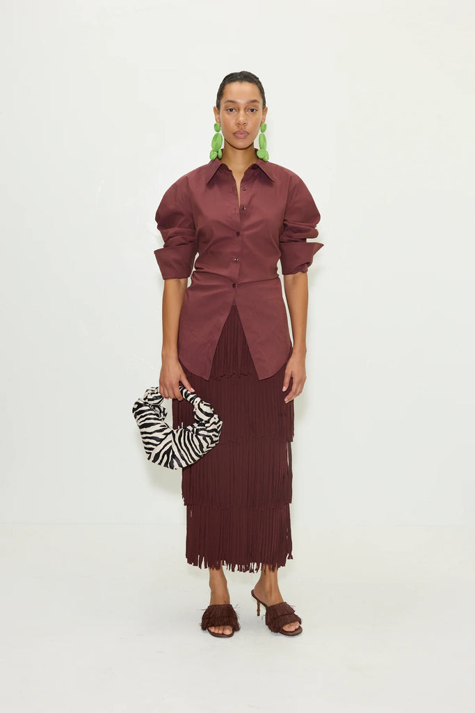 Za Za Knit Fringe Skirt (Choco Brown) by Simon Miller