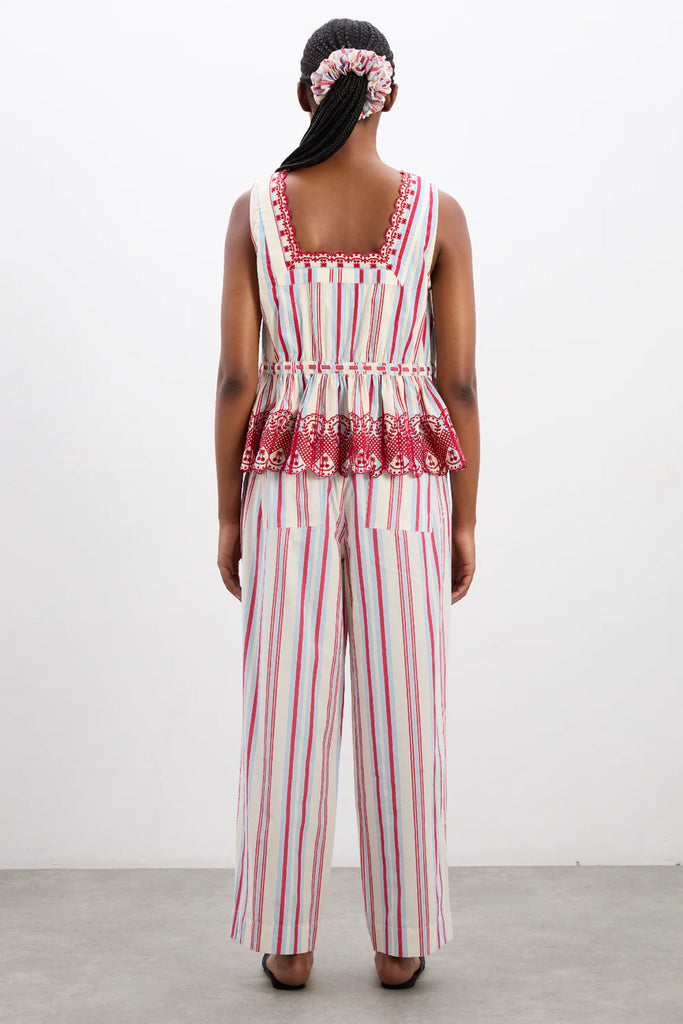Georgia Trousers (Butter Cherry Stripe) by Damson Madder
