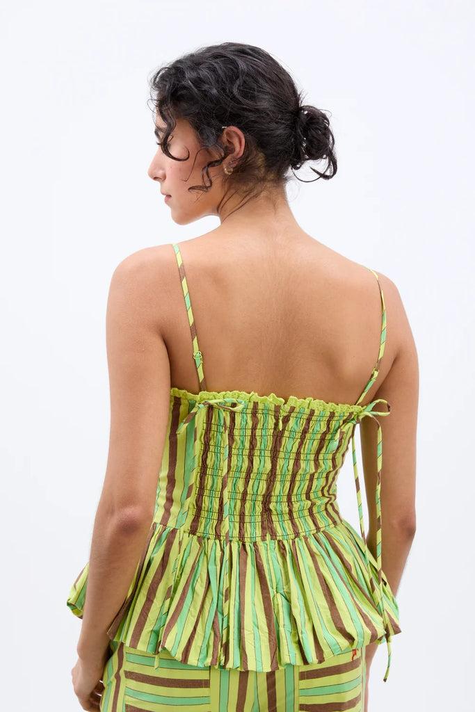 Bethan Bubble Cami (Tropical Business Stripe) by Damson Madder
