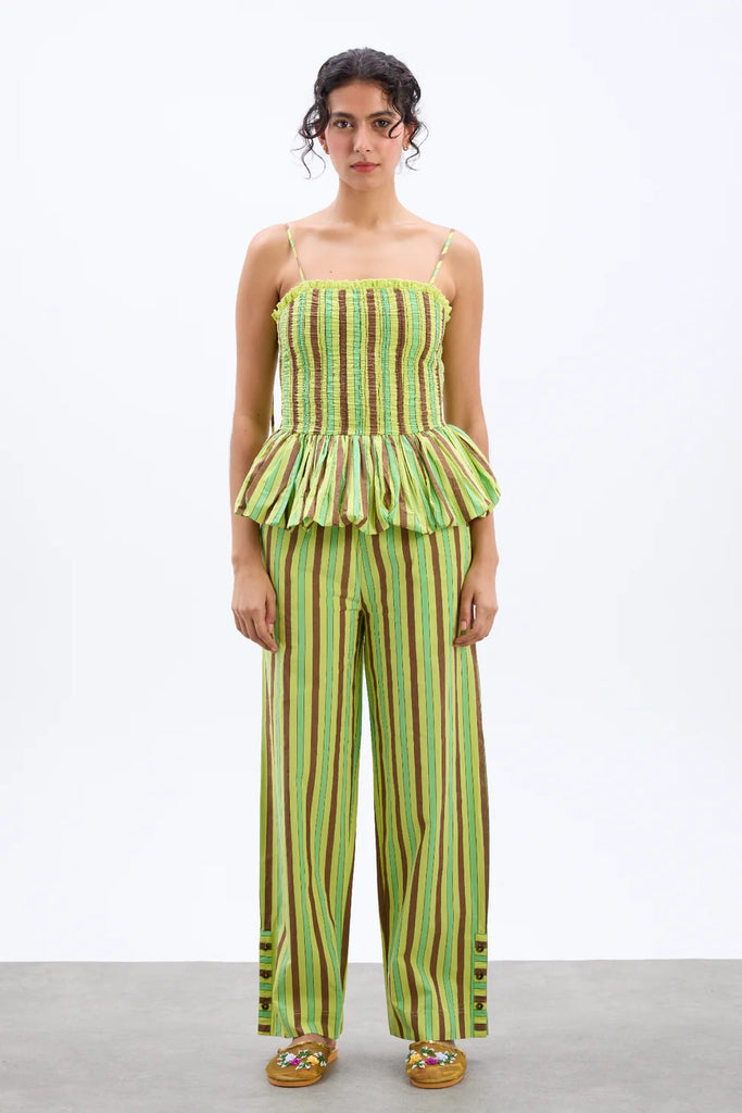 Bethan Bubble Cami (Tropical Business Stripe) by Damson Madder