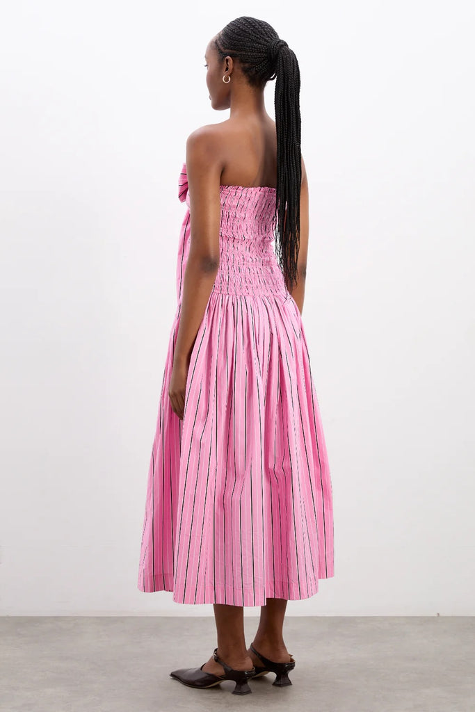 Mia Midi Dress (Pink Business Stripe) by Damson Madder
