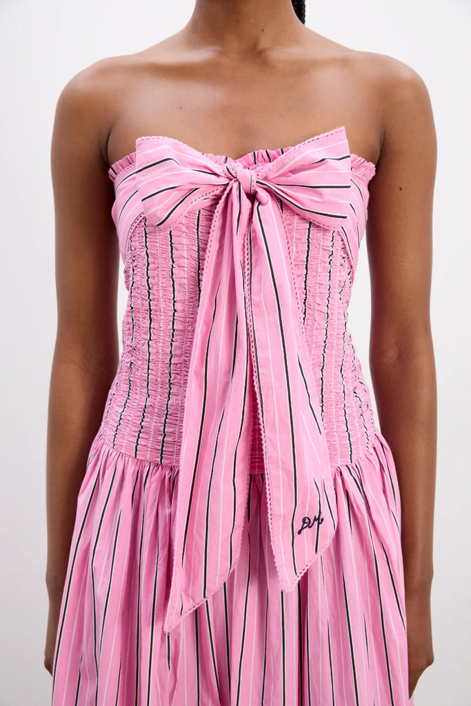 Mia Midi Dress (Pink Business Stripe) by Damson Madder