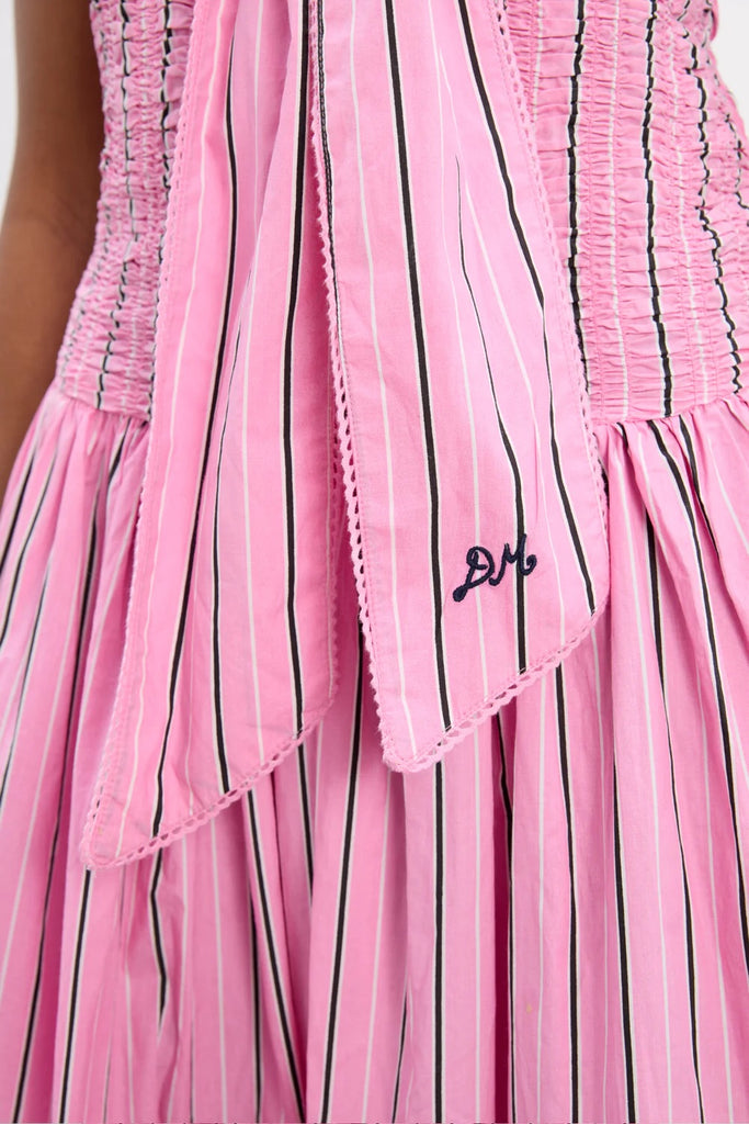 Mia Midi Dress (Pink Business Stripe) by Damson Madder