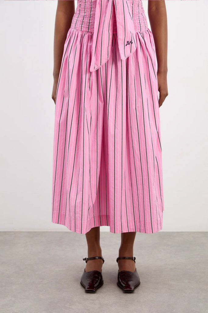 Mia Midi Dress (Pink Business Stripe) by Damson Madder