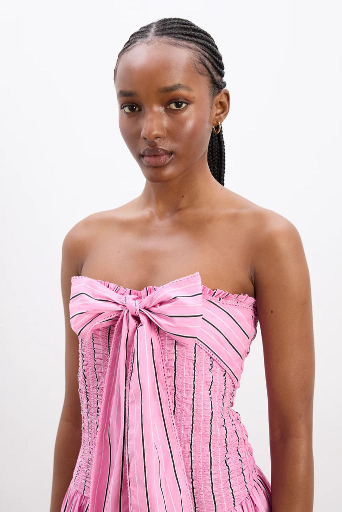 Mia Midi Dress (Pink Business Stripe) by Damson Madder