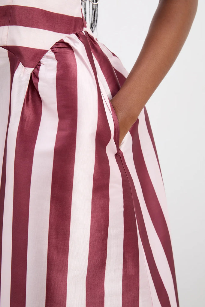 Rachel Ruffle Midi Dress (Pink Stripe) by Damson Madder
