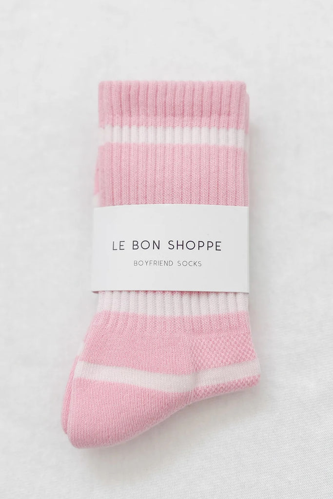 Striped Boyfriend Socks (Pink White) by Le Bon Shoppe