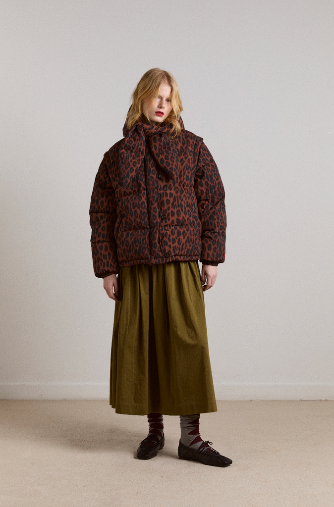 Pearl Hooded Puffer (Choc Leopard) by Damson Madder