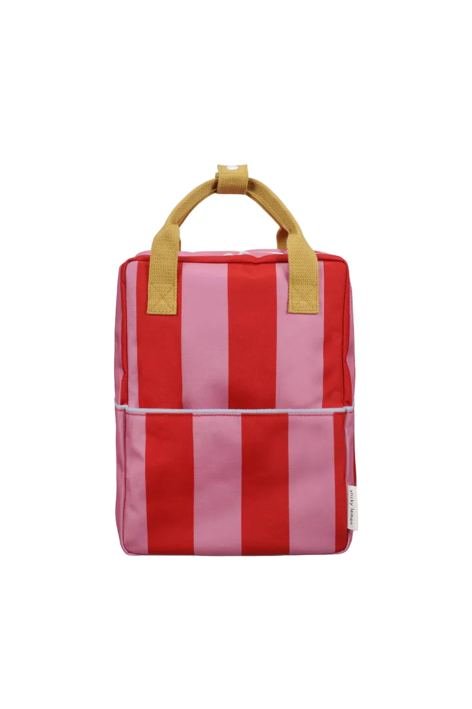 black leather backpack with pink white and burgundy stripes Medium Backpack (Red Apple + Rosebay Pink Stripes) | The Yo Store