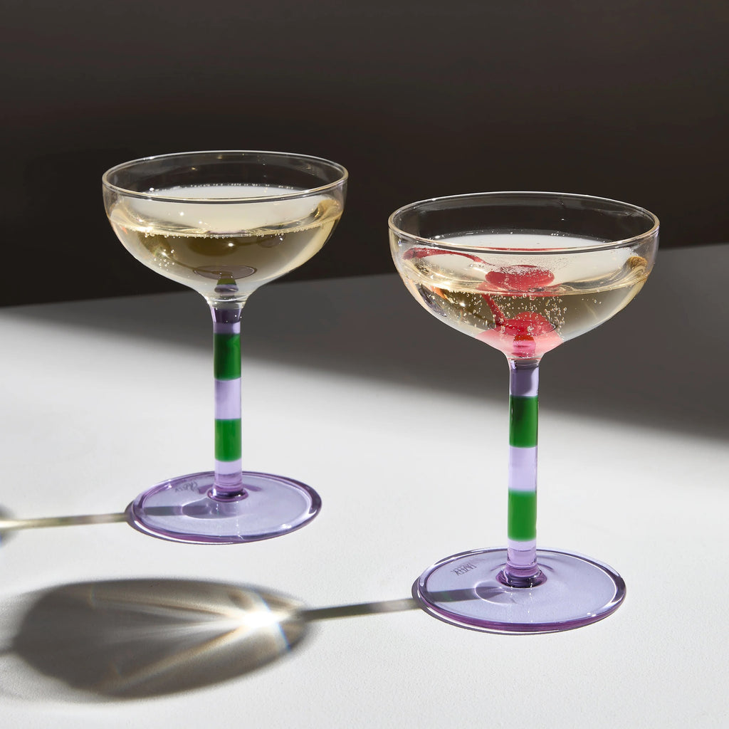 Striped Coupe Glass Set (Lilac/Green)