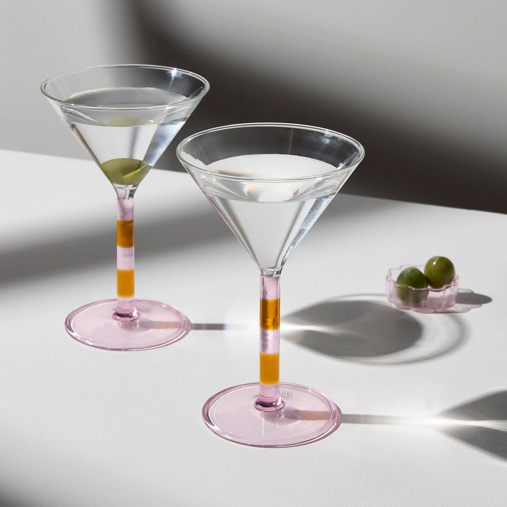 Striped Martini Glass Set (Pink/Amber)