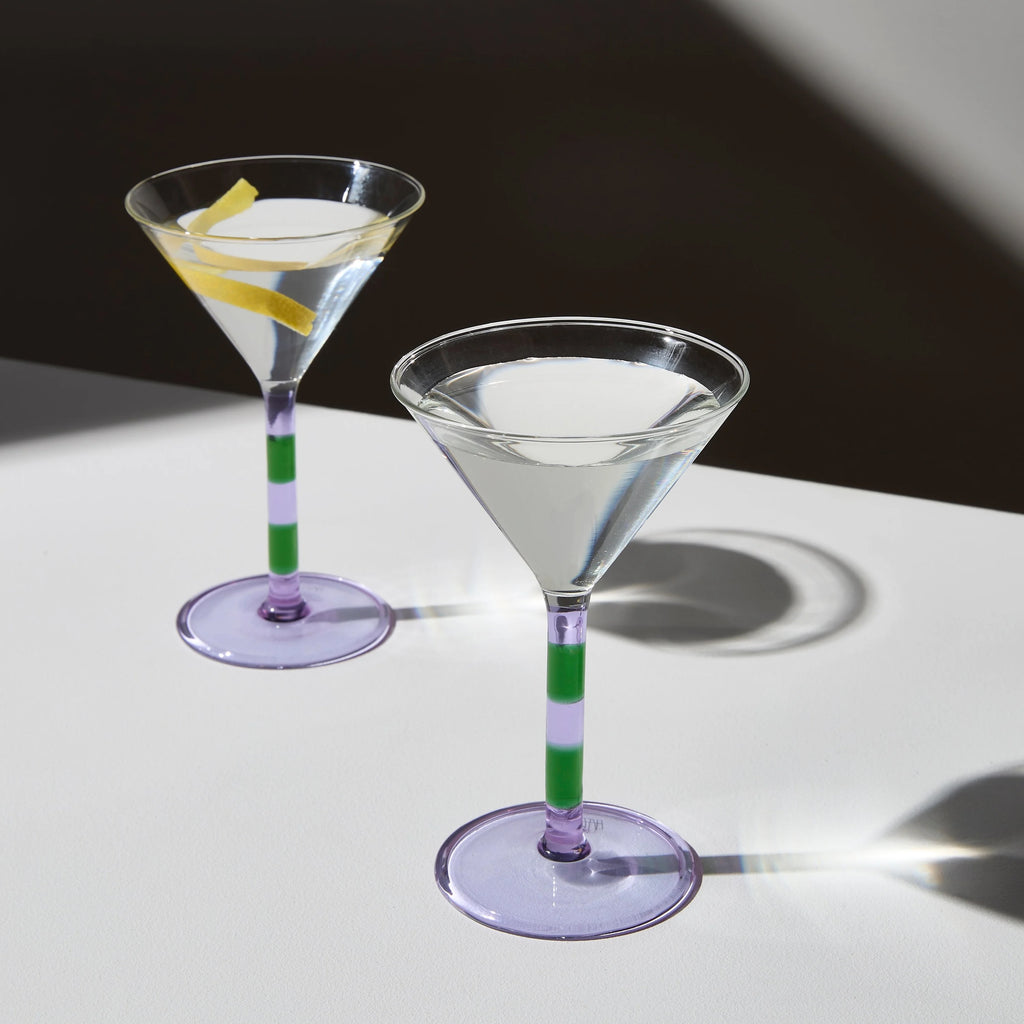 Striped Martini Glass Set (Lilac/Green)