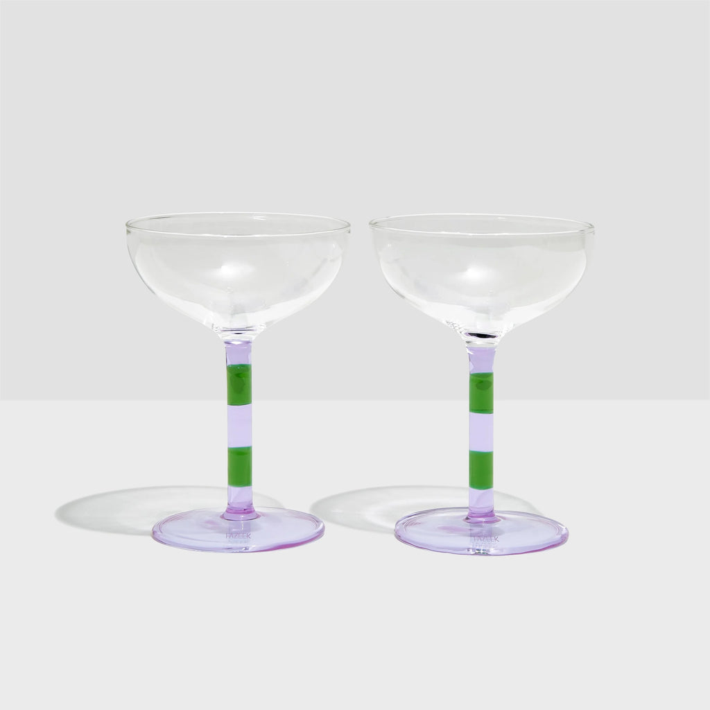 Striped Coupe Glass Set (Lilac/Green) by Yo Home