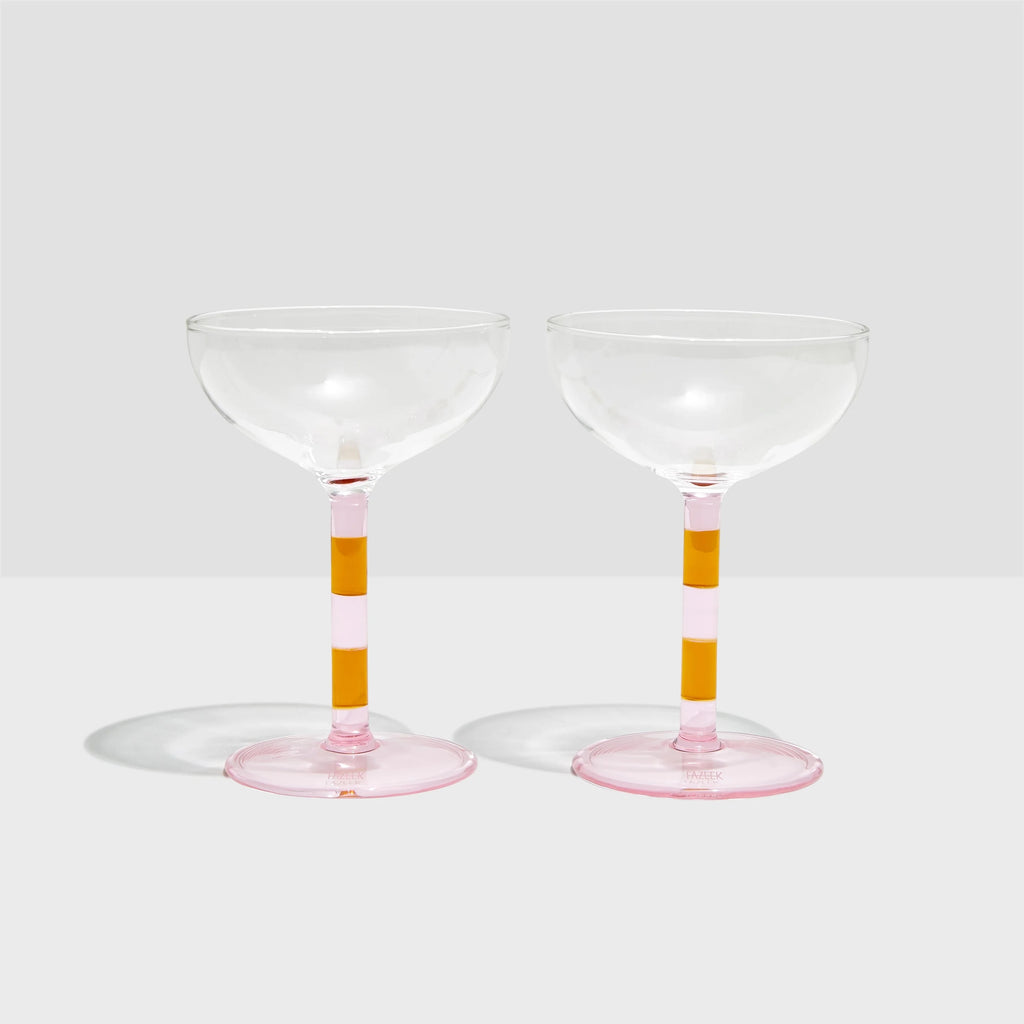 Striped Coupe Glass Set (Pink/Amber)