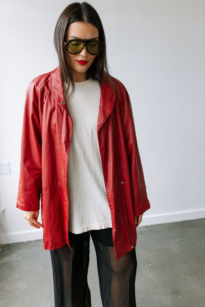 Yo Vintage Red Collar Leather Jacket (Med) by Yo Vintage