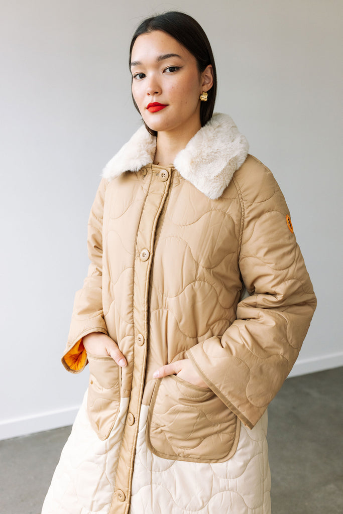 Quilted Puffer Long Jacket (Desert) by ottod'Ame