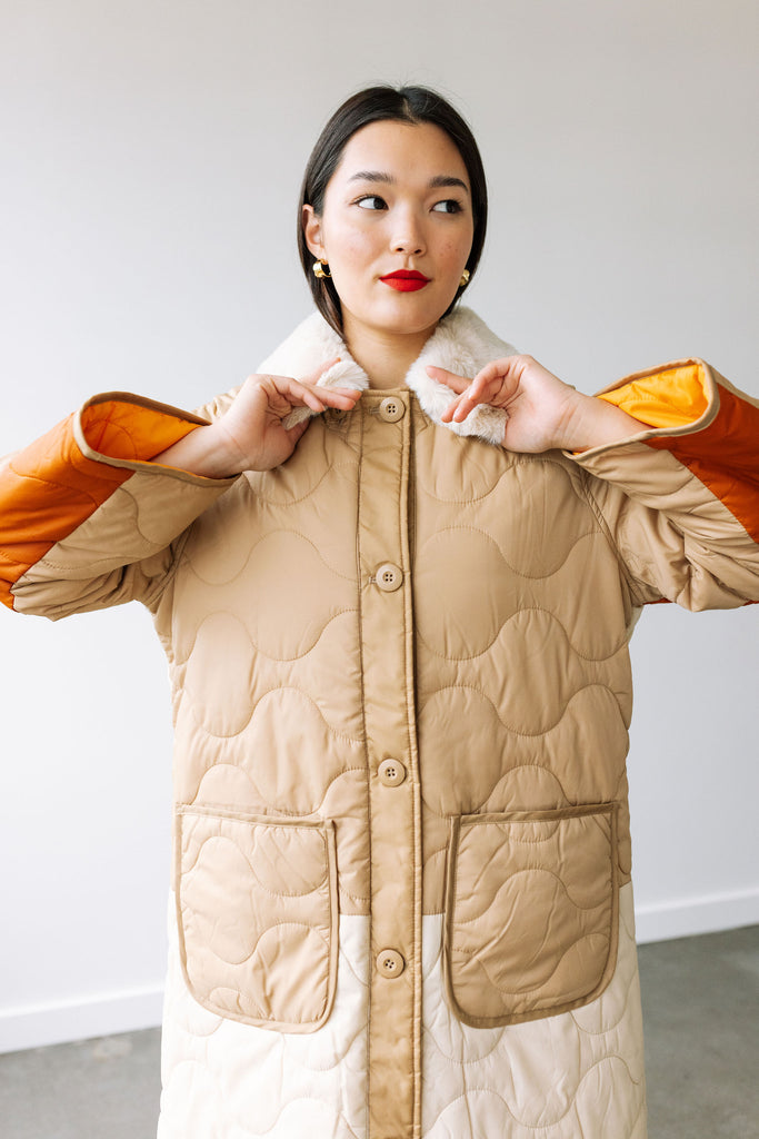 Quilted Puffer Long Jacket (Desert) by ottod'Ame