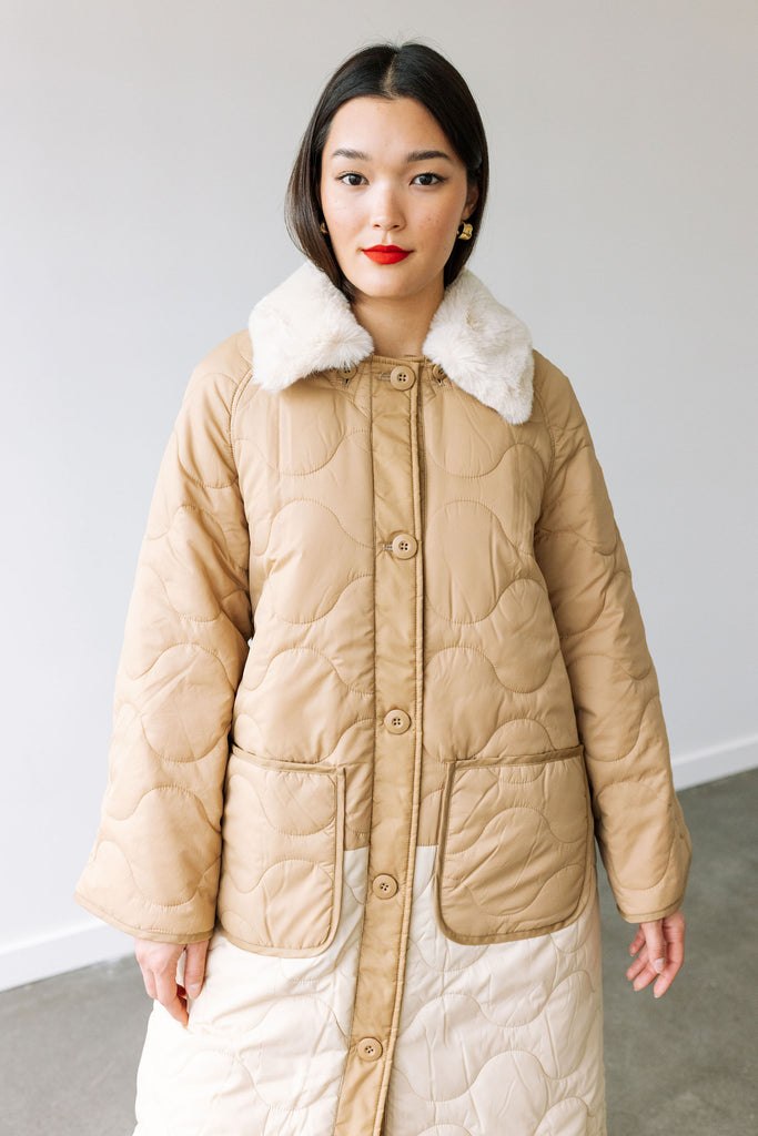 Quilted Puffer Long Jacket (Desert) by ottod'Ame