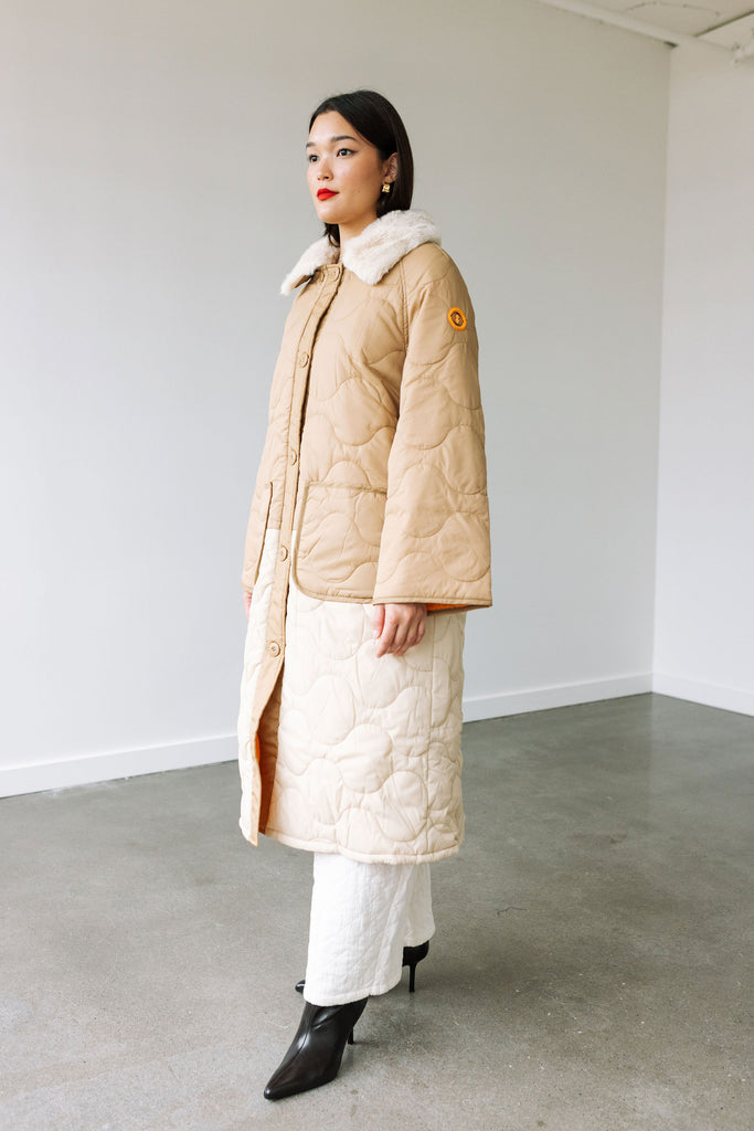 Quilted Puffer Long Jacket (Desert) by ottod'Ame