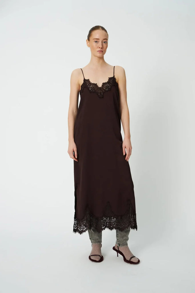 brown slip dress with black lace Underlayer (Dark Brown) | The Yo Store Wedding dress