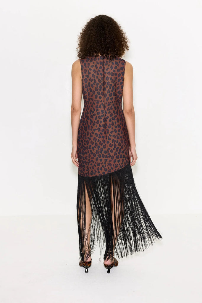 Casablanca Crepe Fringe Dress (Leopard) by Simon Miller