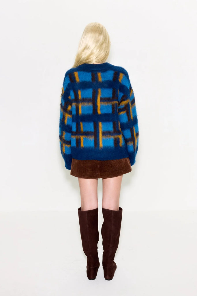 Calder Knit Sweater (Blue Plaid) by Simon Miller