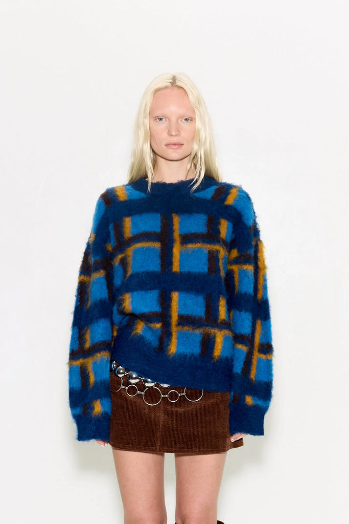 Calder Knit Sweater (Blue Plaid) by Simon Miller