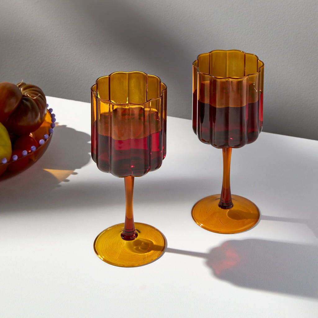 Wave Wine Glass Set (Amber) by Yo Home