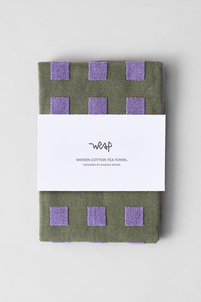 Squares Tea Towel (Olive/Lilac) by Wrap