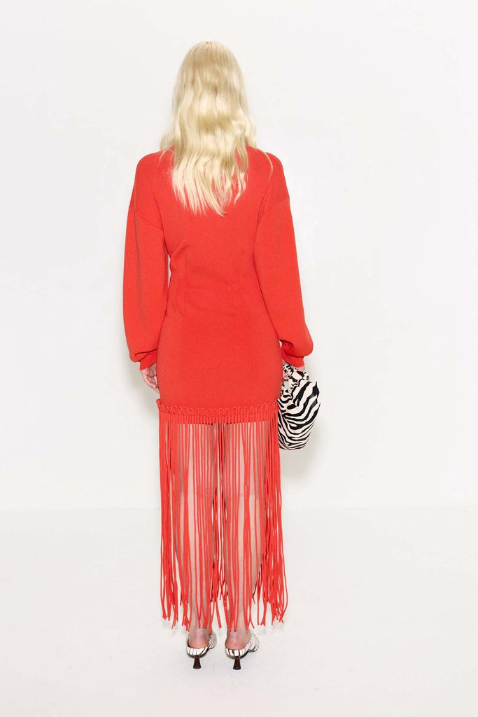Wallis Knit Fringe Dress (Coral Red) by Simon Miller