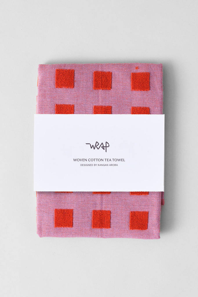 Squares Tea Towel (Warm Red/Lilac) by Wrap