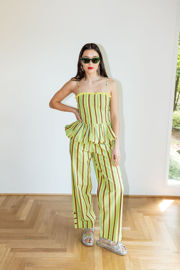 Ritik Trousers (Tropical Business Stripe) by Damson Madder